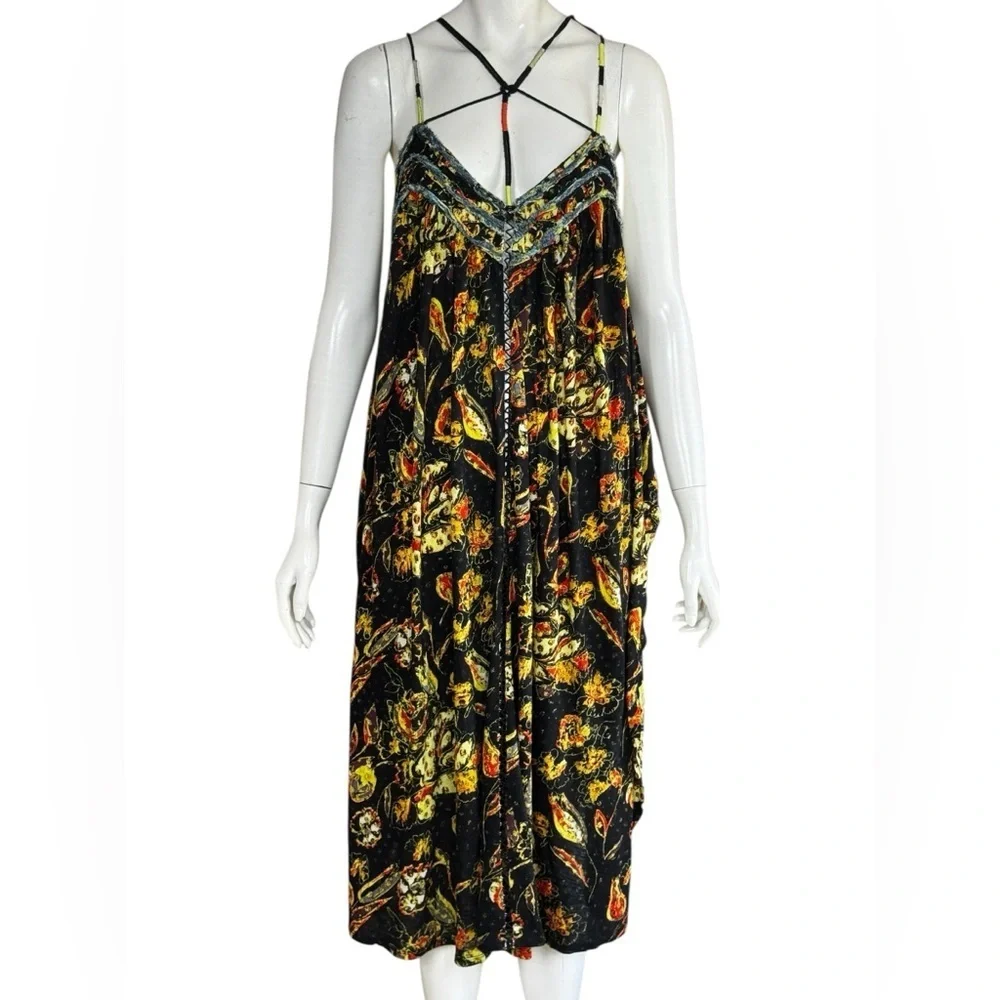 Free People Bohemian Garden Party Cotton Blend Knit Dress In Black Combo S L G#3 - Picture 4 of 16